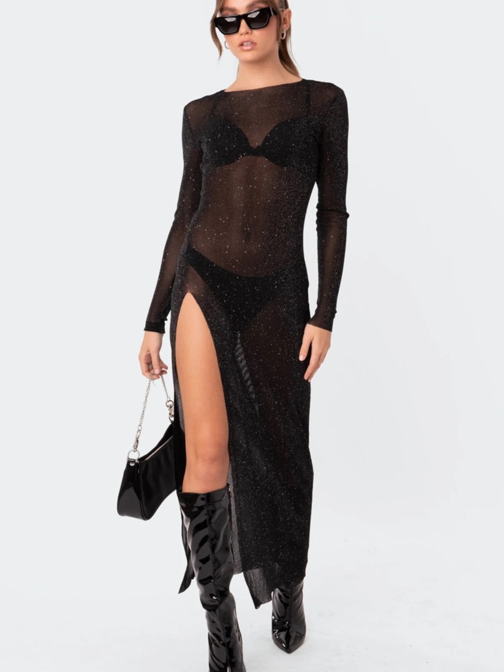 Edikted Black Sheer Maxi Dress